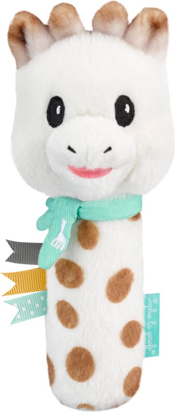 Sophie de giraf Knijprammelaar - Rammelaar - Baby speelgoed - Kraamcadeau - Babyshower cadeau - Vanaf 3 maanden - Pluche - 16x6x6.5 cm - Wit/Bruin/Turquoise van Sophie de giraf