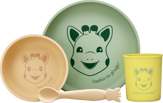 Sophie de giraf Maaltijdset - Kinder servies - Kinderbord - Drinkbeker - Kinder bestek - Siliconen - In witte geschenkdoos - Vanaf 6 maanden - 4-Delig van Sophie de giraf