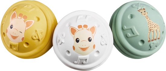 Sophie de giraf Muzikale Speelballen - 5-Senses Collectie - Speelgoedbal - Babyspeelgoed - 100% Natuurlijk rubber - OK-Biobased - Vanaf 3 maanden - Geel/Wit/Groen - 3 Stuks van Sophie de giraf