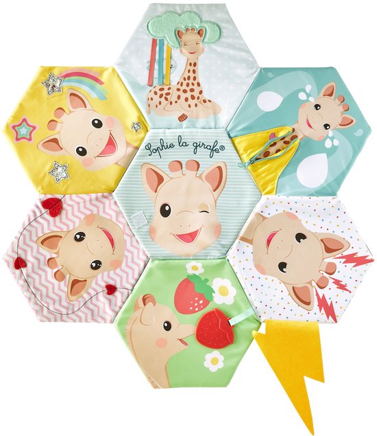 Sophie de giraf Ontdekkingsboek en Speelkleed 2 in 1 – Zintuiglijk Babyboek met Texturen, Rits, Spiegel, Knisperpapier & Zwart-Wit Contrastzijde – Stimuleert Zicht, Tast & Gehoor – 60x60 cm – Vanaf 0 Maanden