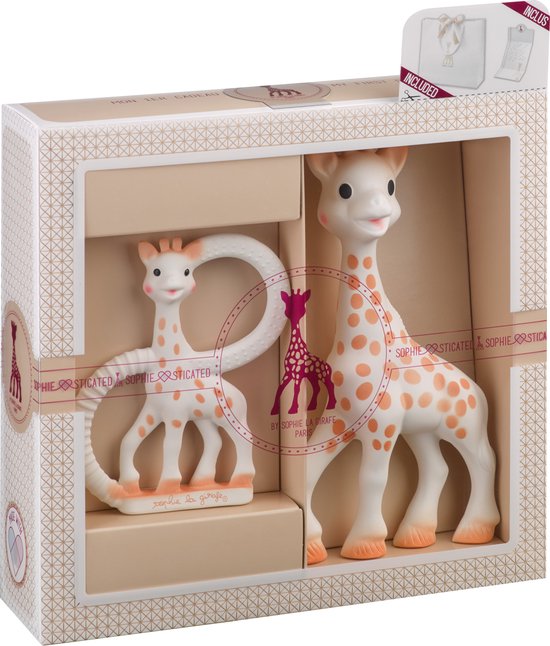 Sophie de giraf Sophiesticated Cadeauset - Baby speelgoed - Sophie de giraf & So Pure bijtring - Kraamcadeau - Babyshower cadeau - 4-Delig van Sophie de Giraf.