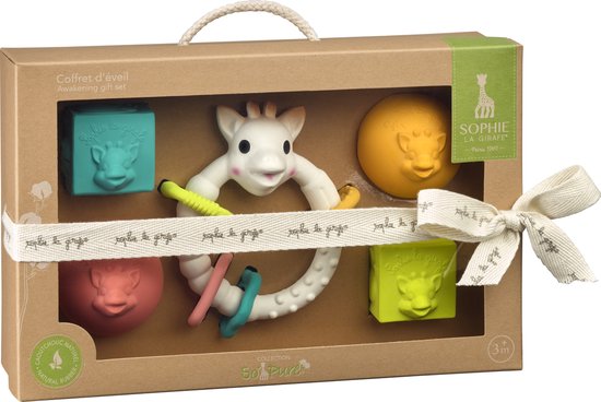 Sophie de giraf So'Pure Early Learning Gift Set - Blokken, ballen & Bijtring - Baby Speelgoed - Kraamcadeau - Babyshower cadeau - 100% Natuurlijk rubber - Vanaf 3 maanden - 5-Delig van Sophie de Giraf.