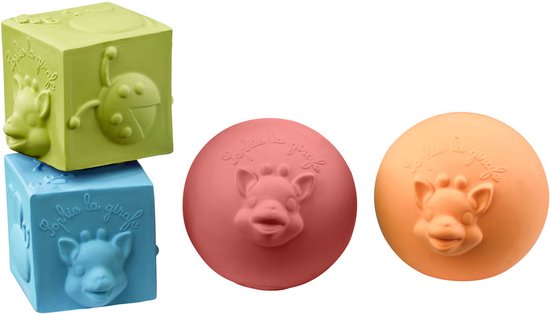 Sophie de giraf So'Pure Speelset - Blokken- en ballenset - Baby Speelgoed - Kraamcadeau - Babyshower cadeau - 100% Natuurlijk rubber - Vanaf 3 maanden - Roze/Oranje/Blauw/Groen van Sophie de Giraf.