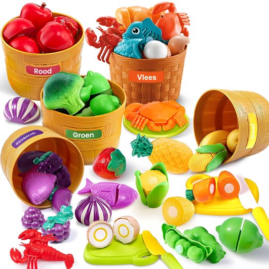 Sorteer Speelgoed Fruit Set - 35 Onderdelen - Speelgoed 1 Jaar - Speelgoed 2 Jaar - Speelgoed 3 Jaar - Montessori Speelgoed - Educatief Speelgoed - Jongens Speelgoed - Meisjes Speelgoed - Sensorisch Speelgoed - Kinderspeelgoed van Playfun
