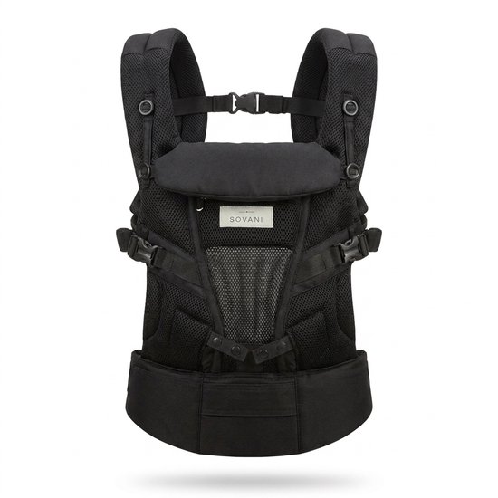 Sovani Adapt - Draagzak - Draagdoek - Ergonomische Baby Draagzak 0-36mnd - Luxe Buikdrager tot 15 kg - Draagzak Baby - OEKO-TEX Katoen - Handsfree Comfort - Met Rugsteun - Zwart