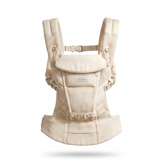 Sovani Adapt - Draagzak - Ergonomische Baby Draagzak 0-36mnd - Luxe Buikdrager tot 15 kg - OEKO-TEX Katoen - Handsfree Comfort - Met Rugsteun - Beige