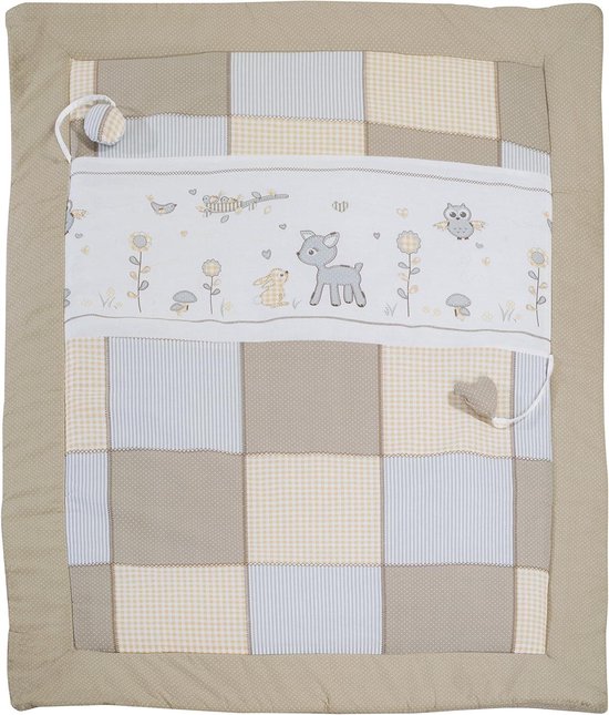 Speel- en kruipdeken gevoerde speelmat - dierenvrienden - 100 x 100 cm - 100% katoen - babyspeelgoed van Doomoo
