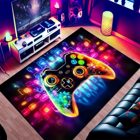 Speel Gaming Tapijt Neon - Kinderen - Game - Kruipmat - Speel Tapijt - Kinderen - Gaming - Kruipmat - Vloermat - Gameroom - Vloerkleed - Speelkleed - Game kamer - XL - Zacht - Controller Look - 160 x 120 CM van Merkloos