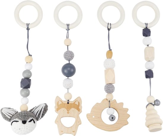 Speelboog voor Baby's vanaf 0 Maanden, 4-delige Houten Gym Hanger voor Meisjes en Jongens, Activiteiten Speelgoed en Motorische Ontwikkeling
