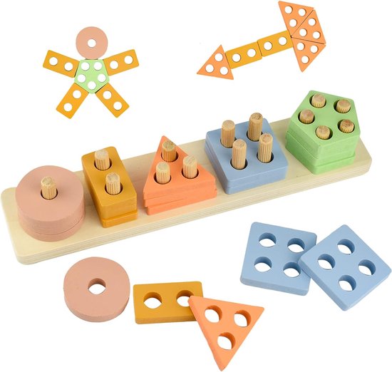 Speelgoed Educatieve Houten Sorter Gift voor Jongens Meisjes/Montessori Speelgoed van 3 Jaar, Lre Co. Geometrische Bouwblokken Speelgoed Plug-In Kubussen Houten Sorteren/Stapelen van SpeelGoed