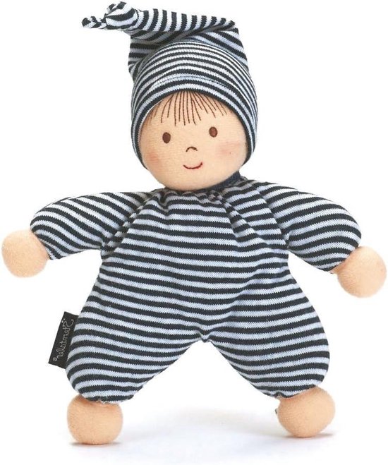 Speelgoed pop - Knuffel rammelaar - Baby entertainment - Geïntegreerde rammelaar - 23 cm - Zwart wit