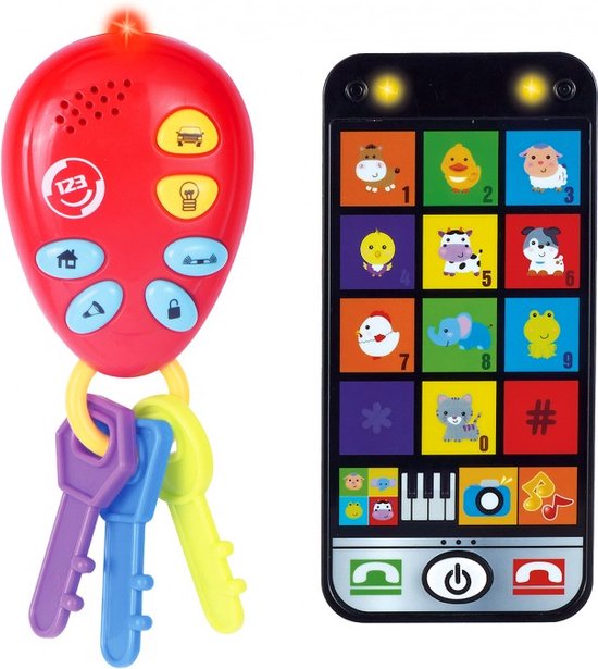 Speelgoed Sleutelbos en Telefoon voor Kinderen - Tachan - Autosleutels en Smartphone voor Baby - Met Licht en Geluid - Inclusief Batterijen van Speelgoed.
