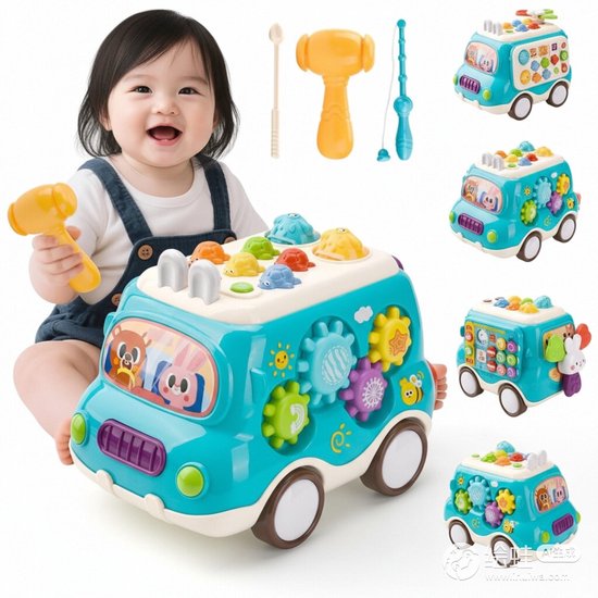 Speelgoed voor 1 Jaar, Montessori Muzikale Speelgoedbus met Xylofoon en Hamerspel, Educatief Baby Speelgoed voor Jongens en Meisjes 1-2 Jaar, Cadeau (Blauw) van Merkloos