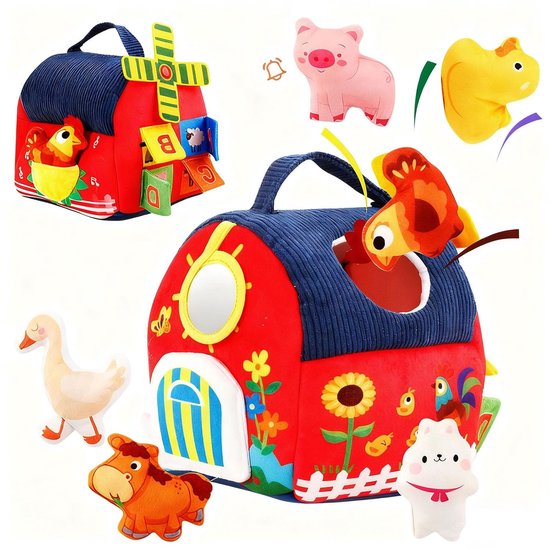 Speelgoed Voor Baby's Van 6-12 Maanden, Montessori-sensorisch Speelgoed, Eerste Boerderijspeelset Voor Kinderen Bevat 6 Pluche Dieren, Een Draaiende Windmolen, Een Rammelaar En Een Leuke Spiegel Om De Fijne Motoriek Te Ontwikkelen van Merkloos