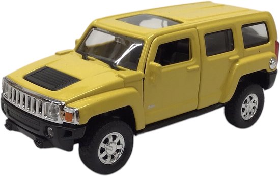 speelgoedauto Modelauto Hummer H2 SUV geel 12,5 cm - speelgoed auto schaalmodel pullback pull back van moses.