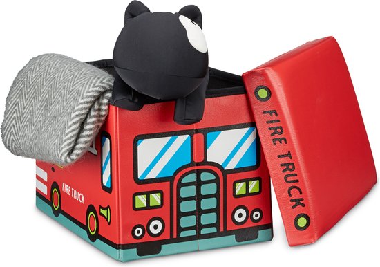 speelgoedbank - met opbergruimte - kinderkamer - 37 liter - 32 x 48 x 32 cm - brandweer