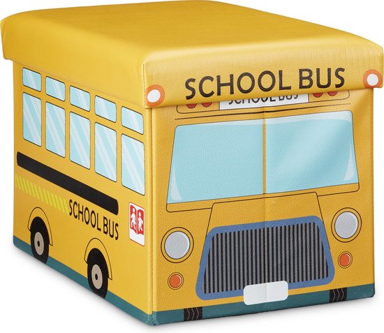 speelgoedbank - met opbergruimte - kinderkamer - 37 liter - 32 x 48 x 32 cm - schoolbus van Merkloos