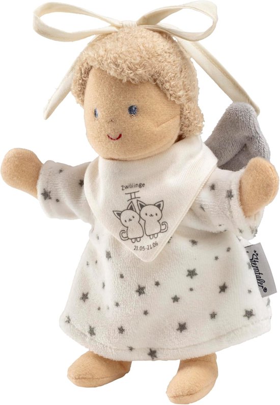 Speelgoedhanger Sterrenbeeld - Beschermengel Pop - Babykamer Decoratie - Motiefprint Halsdoek - 17cm Hoog - Ecru van Merkloos