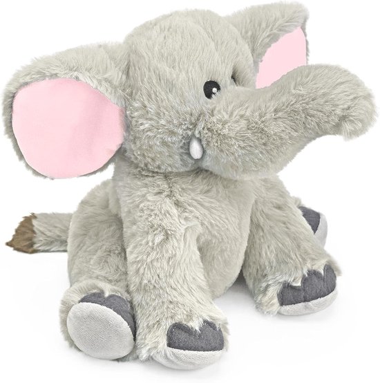 Speelgoedolifant - Pluche dier - Knuffelen en opwarmen - Magnetronbestendig - 21 x 23 x 17 cm - Grijs