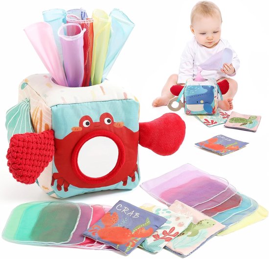 Speelgoedtissuebox voor baby's, Montessori-speelgoed, sensorisch speelgoed voor baby's, geschikt voor baby's van 1 jaar.
