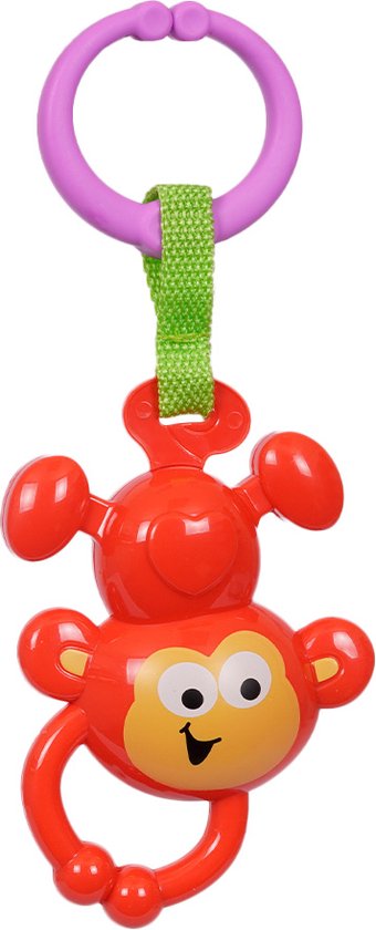 Speelgoedtopdeals - Rammelaar Hangspeeltje Buggyspeeltje - Aap rood hangend van Speelgoed.