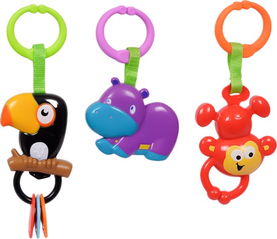 Speelgoedtopdeals - Rammelaar Hangspeeltje Buggyspeeltje - Cadeauverpakking Toekan Nijlpaard Aap van SpeelGoed