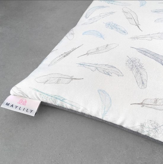 Speelkleed - Baby kleed - Groot - Maylily - Heavenly Feathers, Blauw/grijs tinten met wit, onderkant midden grijs - 150 x 150 cm - Bamboe - Katoen - Vulling hypoallergeen - Onderkant waterproof - Zacht en dik - Voor Binnen & Buiten