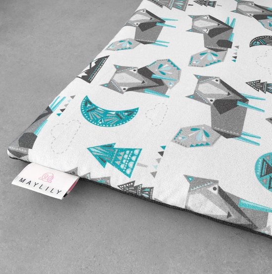 Speelkleed - Baby kleed - Groot - Maylily - Wolven print, Aquablauw met Wit en licht grijs, onderkant licht grijs - 150 x 150 cm - Bamboe - Katoen - Vulling hypoallergeen - Onderkant waterproof - Zacht en dik - Voor Binnen & Buiten