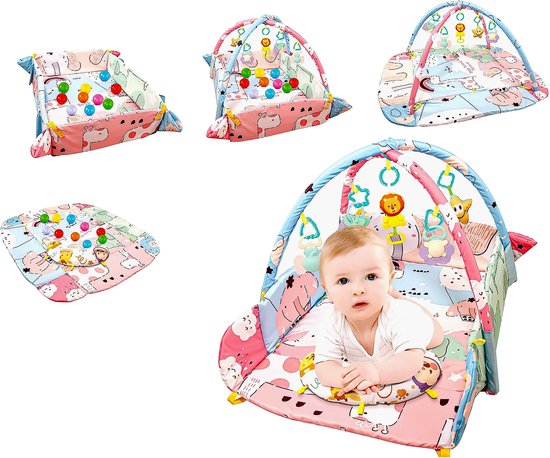 Speelkleed Baby met Boog - Buikligtrainer - 110 x 95 cm - Buiktrainer Baby - Inclusief 30 ballen - Tummy Time - Speelmat Baby - Speelboog - Babygym