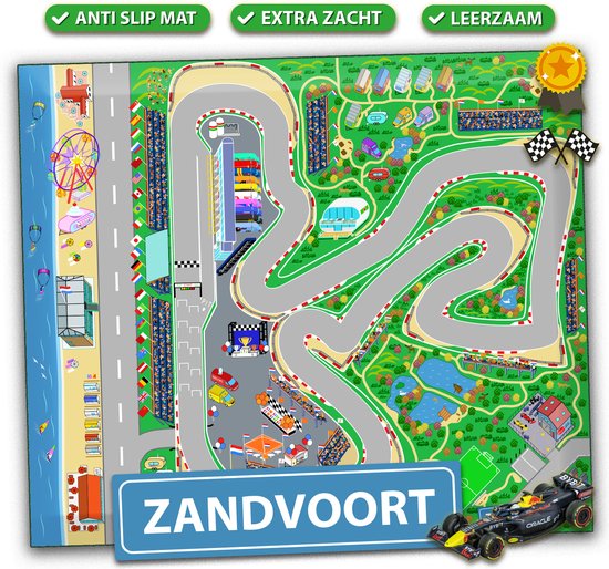Speelkleed circuit van Zandvoort City-Play - Autokleed - Verkeerskleed - Speelmat Zandvoort - Vloerkleed baby - vloerkleed kinderkamer - Formule 1 Max Zandvoort van Merkloos