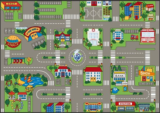 speelkleed city - speeltapijt - 140 x 200 cm - kindertapijt - playcarpet - antislip speelmat - cityfun van Oxytone