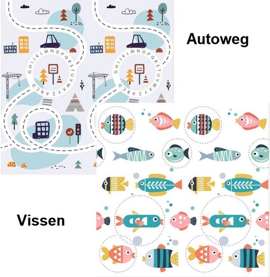 Speelkleed Dubbelzijdig - 200*180 cm - Autoweg & Vissen - Baby Speelmat van Little Dutch