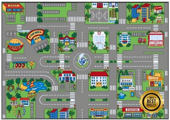 Speelkleed met Wegen & Stad - Antislip Speelmat voor Kinderen - 100×150 cm - Wasbaar van Merkloos