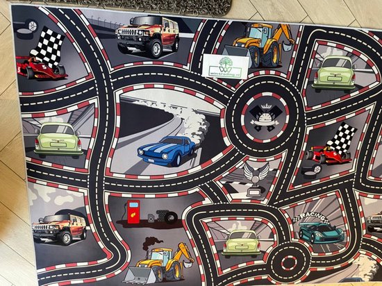 Speelkleed racing - antislip Verkeerskleed - speeltapijt racing - racebaan circuit - vloerkleed - 140 x 200 cm - antislip van Merkloos