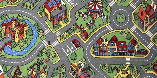 Speelkleed - Speelkleed Fun Village - Speelkleed 95x200 cm - Baby - Kinderen - Verkeerskleed - Vloerkleed - Speeltapijt - Multi kleuren - Kinderkamer - Cadeau - Speelmat - Auto van Sillekids