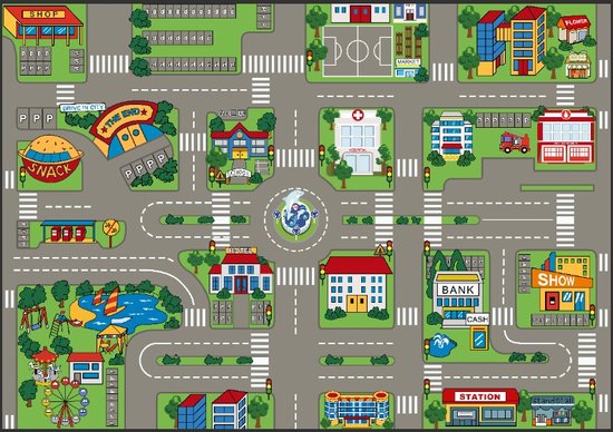 Speelkleed - speeltapijt - cityfun - 100 x 150 cm - antislip - wasbaar - city van Merkloos
