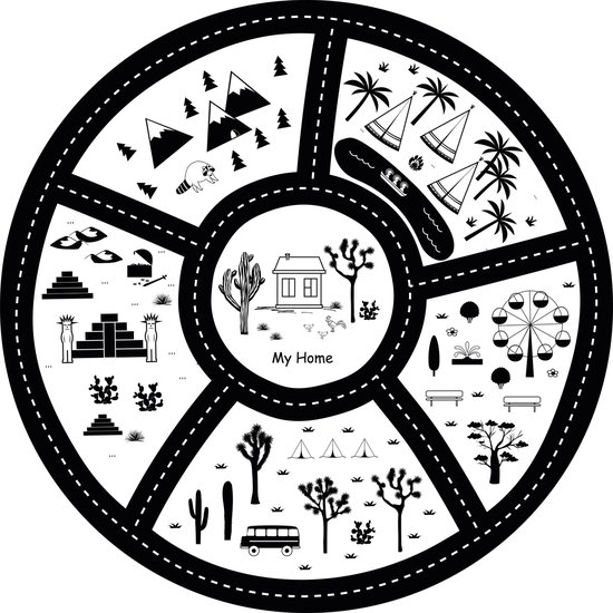 Speelkleed | stad zwart- wit rond | 170 cm Rond | Onze materialen zijn PVC vrij en hygienisch van Bizzi Growin