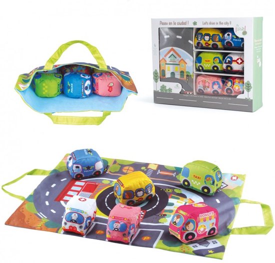Speelkleedje met Speelgoedauto's van Stof - Tachan - Met Tas - 6 Stuks van Tachan