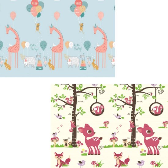 Speelmat - 2 verschillende designs - Speelmat Baby - Speelkleed Baby - Speelmat Foam - 200x150 cm - Dubbelzijdig - Opvouwbaar - Inclusief Opbergtas van Merkloos