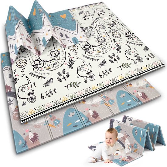 Speelmat baby - foam - opvouwbaar - 200x180x1cm - dubbelzijdig van Achoka