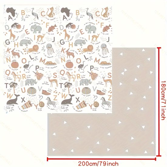 Speelmat Baby - Gemaakt van Foam - Letters & Dieren - 180 x 200 cm - Opvouwbaar - Dubbelzijdig - 180 x 200 cm - 1,5 cm dik - inclusief opbergtas van Merkloos