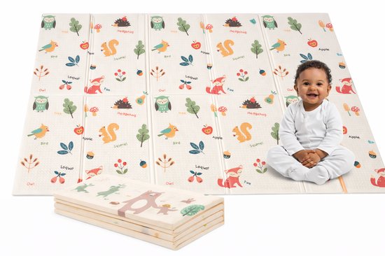 Speelmat Baby, Peuter & Kind 150x200 cm – Extra Dik Speelkleed – Voor Binnen & Buiten – Foam Kruipmat – Dubbelzijdig Opvouwbaar – Inclusief Opbergtas – Zacht & Veilig – Opvouwbare Speelmat Bosdieren & Natuur - baby cadeau - kraamcadeau