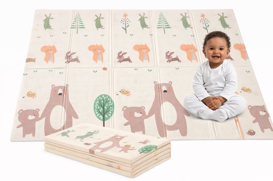 Speelmat Baby, Peuter & Kind 150x200 cm – Extra Dik Speelkleed – Voor Binnen & Buiten – Foam Kruipmat – Dubbelzijdig Opvouwbaar – Inclusief Opbergtas – Zacht & Veilig - Opvouwbare speelmat Dierenprint & Safari van Merkloos