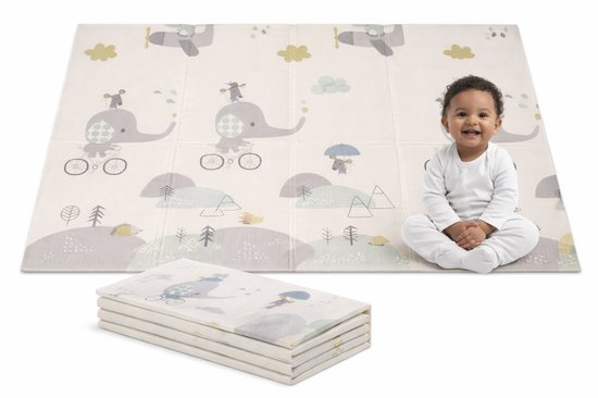 Speelmat Baby, Peuter & Kind 150x200 cm – Extra Dik Speelkleed – Voor Binnen & Buiten – Foam Kruipmat – Dubbelzijdig Opvouwbaar – Inclusief Opbergtas – Zacht & Veilig - Opvouwbare speelmat walvis & bosrijk thema van Merkloos