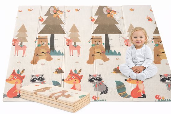 Speelmat Baby, Peuter & Kind 150x200 cm – Extra Dik Speelkleed – Voor Binnen & Buiten – Foam Kruipmat – Dubbelzijdig Opvouwbaar – Inclusief Opbergtas – Zacht & Veilig speelmat dieren & boom van Merkloos