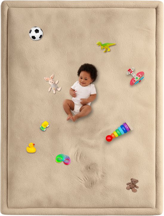 Speelmat Baby XXL - Speelkleed met Traagschuim - Fluweelzacht Speeltapijt - 200x150x3 cm - Beige van Merkloos