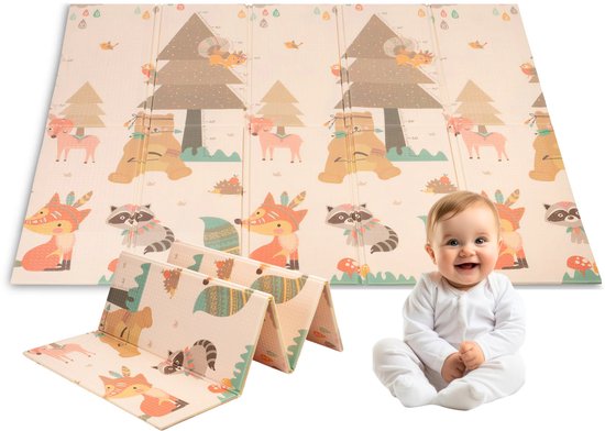 Speelmat - Dubbelzijdig - Speelkleed - Speelmat Baby - Speelkleed Baby - Speelmat Foam - 150 x 200 cm - Opvouwbaar - Inclusief Reistas- Beige van Dwinguler