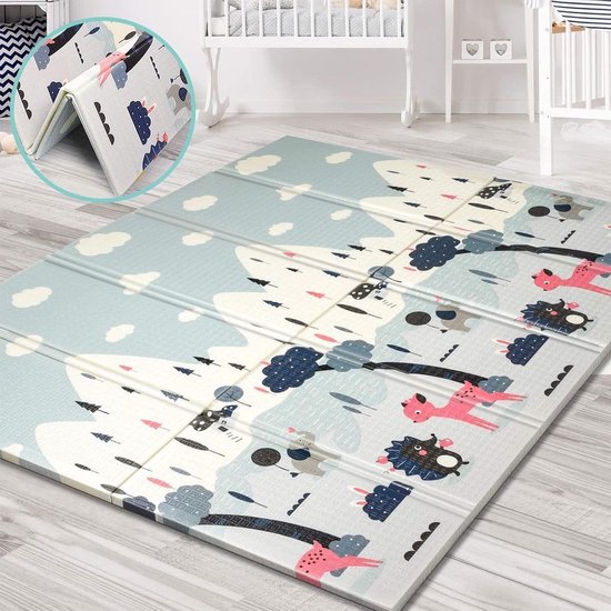 Speelmat Opvouwbare 200 x 180 cm extra groot dubbelzijdig XPE waterdicht kruipmat voor baby's - kruipdeken babyspeelmat of puzzelmat van MeowBaby