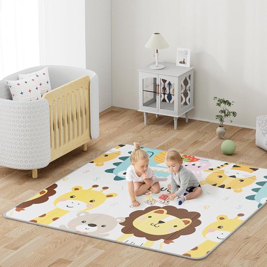 Speelmat Opvouwbare kruipmat voor peuters - 200x180x1cm - omkeerbaar waterdicht schuimmat - verstevigingsmat - dierenbos van Angelbliss