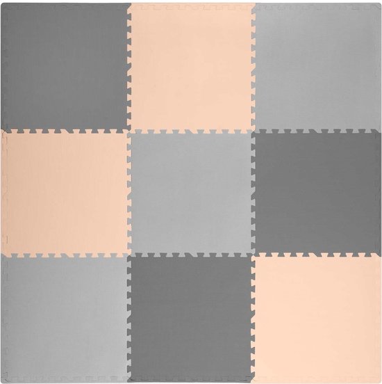 Speelmat Puzzelmat Baby - 180x180 cm - Grijs & Perzik - Foam Mat
